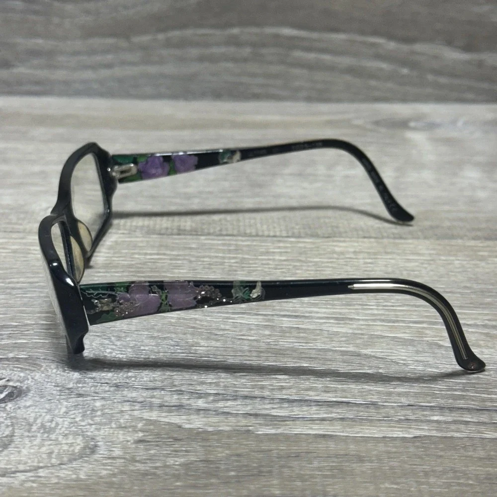 Leiber Black Floral Rectangular Eyeglasses Women‎ 52mm Handmade Italy Full Rim